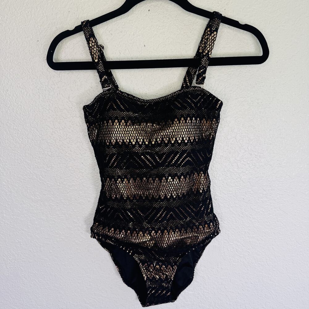 Cosita Linda Swimsuit Womens Small Crochet One Piece Gold Lace Padded Swimwear